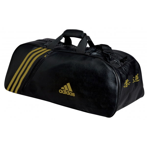 Sac de sport noir et or Adidas convertible en sac à dos avec logo